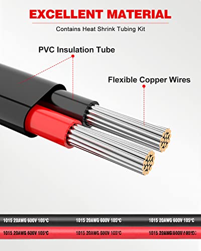 NAOEVO 20 Gauge Wire 2 Conductor Electrical Wire, 20 AWG Stranded PVC Cord, 12V Low Voltage/Tinned Copper/Flexible Cable for Automotive Wiring, Lamp Cord, Marine Cable (30FT)