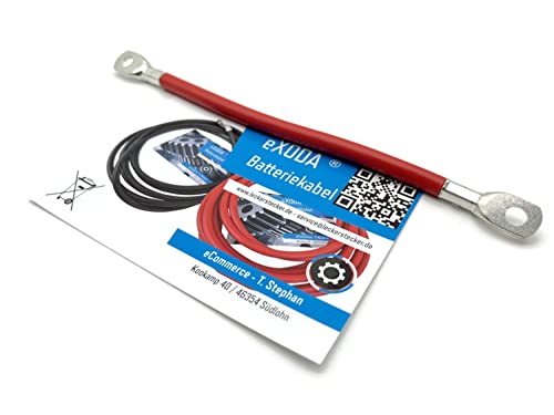 Exoda Batteriekabel 25 mm² 20cm mit Kabelschuhen M8 Rot für Einsatzbereiche Auto Boot Motorrad 840A bei 12V flexibles Kabel mit hohem Kupferanteil und PVC H07VK Mantel