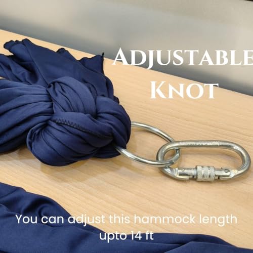 Image of Streetup India Aerial Swing /Yoga Hamock With 20 Feet Long Fabric With Carabiner and Ring (Neavy Blue)