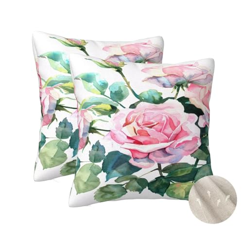 Housse de coussin 70x70 cm rose lot de 2 carrés pour canapé de salon