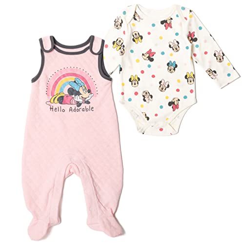 Image of Disney Minnie Mouse Baby Girls Bodysuit and Quilted French Terry Overall Newborn to Infant