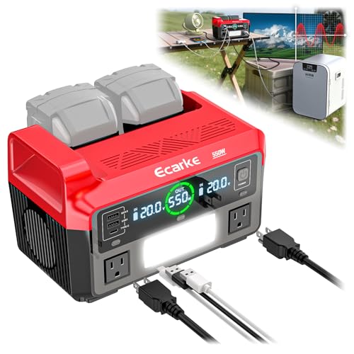 Image of Ecarke 550W Portable Power Inverter Compatible with DeWALT 20V Battery, DC 18V to AC 110V Pure Sine Wave Power Station 2 AC Outlets, 2 USB-A&1 USB-C 20W, 600LM LED Outdoor Emergency Use (No Battery)