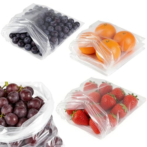 Image of 3 Rolls 3 Sizes Plastic Produce Bags, Clear Plastic Produce Bag Roll for Bread, Fruits, Vegetable, Kitchen, 970 Count Total