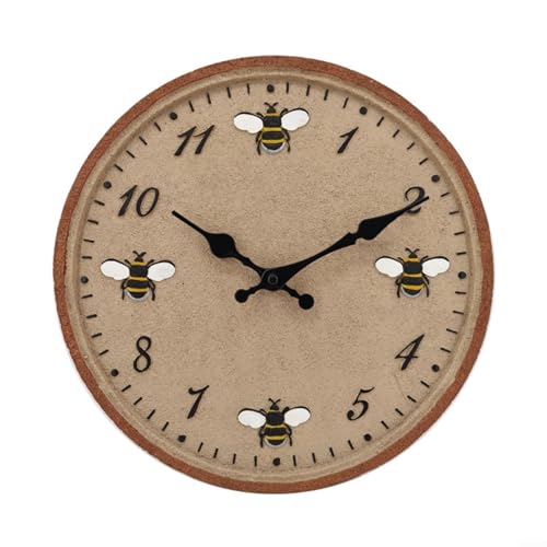 Horloge murale d'extérieur étanche de 30,5 cm avec motif d'abeille, horloge de jardin en résine résistante aux intempéries pour terrasse, bord de piscine, salle de bain ou cuisine, grands chiffres