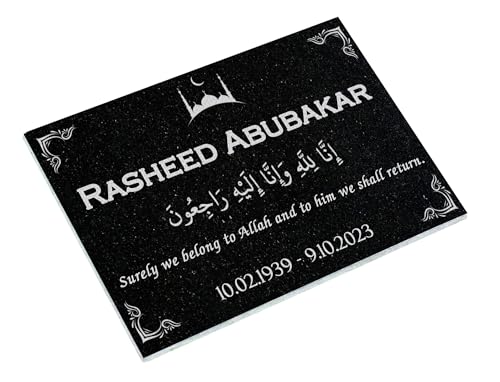 Custom Memorial Black Granite Stone, Islamic Personalized Memorial Grave Marker 12x6x0.4 inc - 12x6x1 inc - 12x12x0.4 inc - 18x12x0.4 inc - 24x12x0.4 inc - 24x12x1 inc - 24x12x4 inc Headstone, Condolences Garden Marker, Memorial Stone You Can Customize (Design 3, 24x12x0.4 inc)