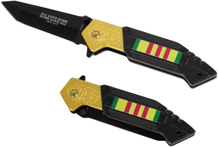Cuchillo de bolsillo plegable de guerra de Vietnam, cuchillo de bolsillo de acero inoxidable de 4.75 pulgadas de 3.25 pulgadas con "ALL GAVE SOME,