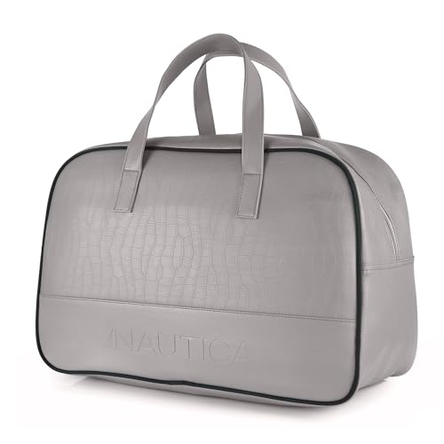 Image of Nautica Unisex 25L PU Duffle Bag for Travel | Stylish Leatherette Cabin Luggage with Smooth Zippers | Compact, Comfortable & Spacious for Weekend Trips, Gym & Everyday Use | Grey