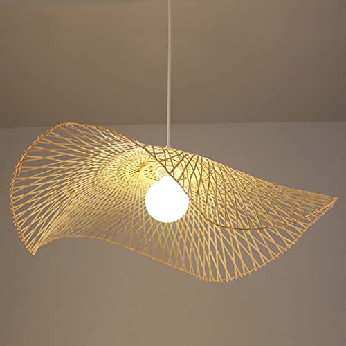 Lustre en bambou tissé main de 55 cm, suspension artisanale en rotin réglable pour salle à manger