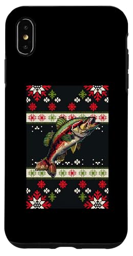 Custodia per iPhone XS Max Bass Fish Maglione natalizio brutto divertente amante della pesca