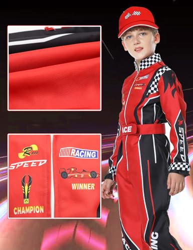 Disfraz de piloto de auto para niños con mono y gorra miniatura 4