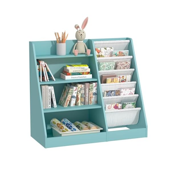4 tier kids bookshelf wooden five layer sling children bookcase baby toddler storage book rack book and toy organizer cabinet chest book display shelf stand playroom nursery classroom library  urban country home decor