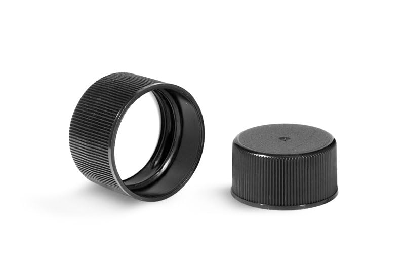 20/410 Plastic Caps, Black Polypropylene Ribbed PE Lined Caps