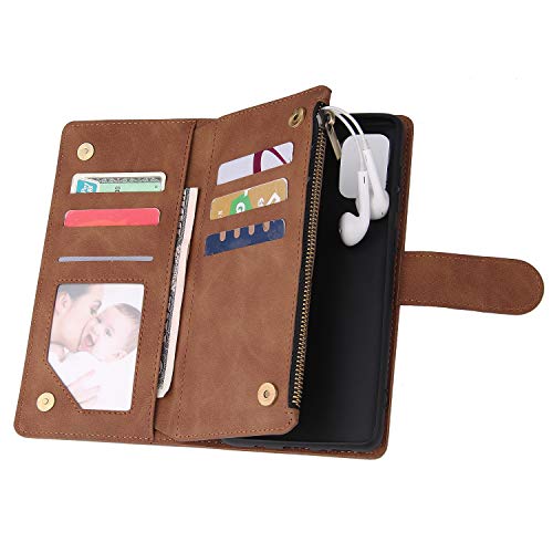 Lbyzcase Phone Case For Galaxy S20 Fe 5G(2020),Samsung S20 Fe Wallet Case,Luxury Folio Flip Leather Cover[Zipper Pocket][Wrist Strap][Kickstand ] For Samsung Galaxy S20 Fe 5G(Fan Edition)-Brown #TOP6