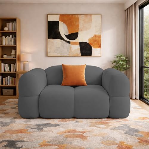 Image of Casaliving Vetras Modern Velvet Bubble Cloud Sofa, Tufted Design Upholstered 1 Seater Sofa Set for Living Room, (Dark Grey Colour) Premium Velvet Fabric Sofa
