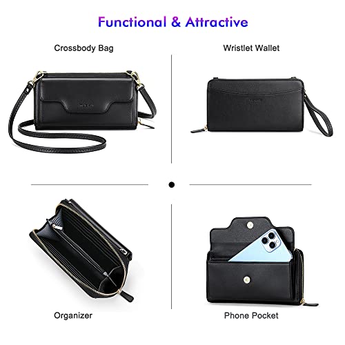Nuoku Crossbody Bags For Women, Wristlet Wallets For Women, Small Clutch Purses For Women, Cell Phone Wallet, Rfid Wallet, Black #TOP2