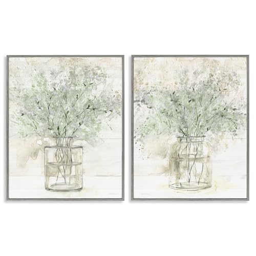 Stupell Industries 'Country Florals Delicate Blooming Bouquet ', 2pc Framed Giclee Art Set 2, Gray, 16 x 20 Inches, Easy to Hang and Sturdy, Made in USA, by Carol Robinson by Stupell Industries - Used condition - US$46.60