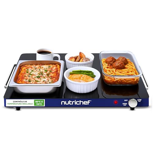 NutriChef Plaque de Cuisson Électrique (Plaque Chauffante) – 54×42 cm, 60–110 °C, Idéale pour Fêtes, Buffets & Grillades | Bleu