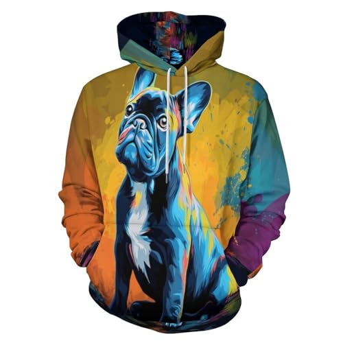 Sweat bouledogue français jaune moutarde pull manches longues imprimé animalier adulte