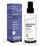 PETUCHI Anti-Juckreiz-Spray für Hunde; 100% natürliche mit Hanf und Haferflocken; Juckreizlinderung für empfindliche und entzündete Hundehaut; 150ml