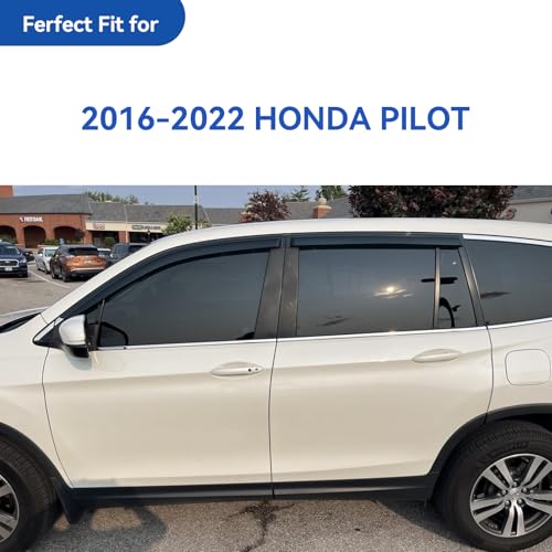 Image of Window Visors Rain Guards for 2016 2017 2018 2019 2020 2021 2022 Honda Pilot, Out-Channel Window Vent Wind Deflectors Visors Shades for 16-22 Pilot (Excludes Touring Models)
