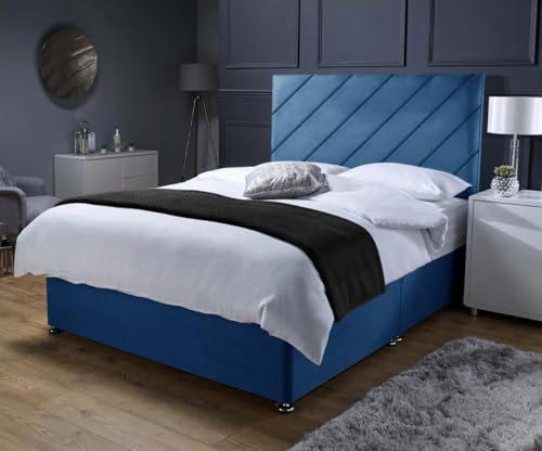 DBS Ravella Divan Bed Set + Memory Sprung Mattress + 24” Headboard (Blue, Small Double, No Drawers)