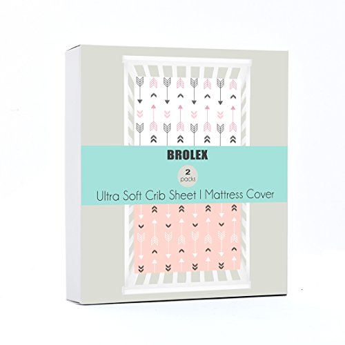 BROLEX Baby Fitted Crib Sheets: Kid Crib Sheets - Set of 2 for Toddler Standard Size Crib Mattress for Boys and Girls - Jersey Knit Crib Bed Sheets Pink White Arrow