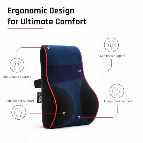 Image of Ergonomic Lumbar Support Pillow with Massager by ValorX USA for Office Chair, Car Seat & Gaming Chair | Memory Foam Back Cushion with USB Massager Adjustable Waist Support Pillow with Washable Cover