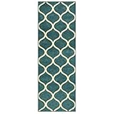 Runner Rug, Maples Rugs [Made in USA][Rebecca] 1'9 x 5' Non Slip Hallway Entry Area Rug for Living Room, Bedroom, and Kitchen - Teal/Sand