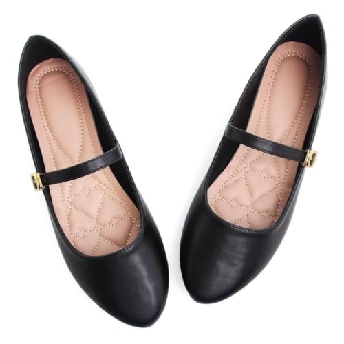 Image of TN TANGNEST Leather Flats for Women Retro Mary Jane Flats
