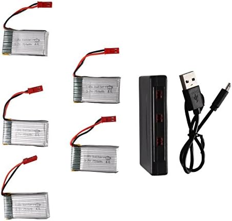 5 pcs 3.7v 750mAh 25c Upgrade Lipo Battery (JST Plug) with 6-1 Port Charger for MJX X400 X400W X400C X200 X300C X500 X800 Sky Viper S670 V950hd V950str HS200W National Geographic Quadcopter Drone