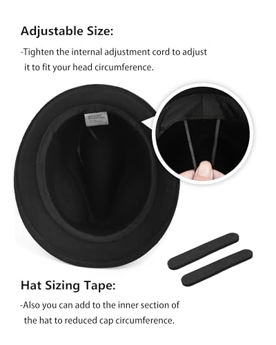 Image of Zylioo Multi Size Fedora Hat for Men Women, Short Brim Felt Trilby Hat | Adjustable Inner Band With Ribbon Trim And Short Brim Style For Dress Wear, Travel, And Daily Outfits