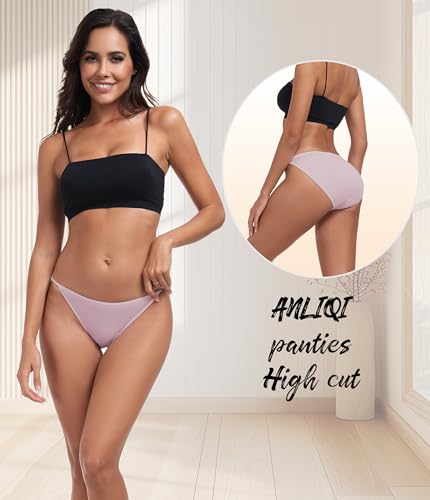 ANLIQI High Cut String Bikini Panties Stretchy Soft Modal Low Waist Underwear Ladies Hipster Panties Multi Pack2