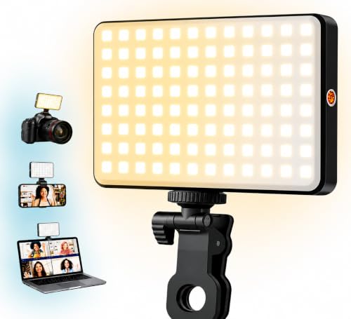 Luz LED RGB Portátil para Vídeos Recarregável USB-C Iluminação Profissional Ideal para Selfie Ring Light Profissional Ajustável para Celular Notebook Câmera Tablet Lives Streaming