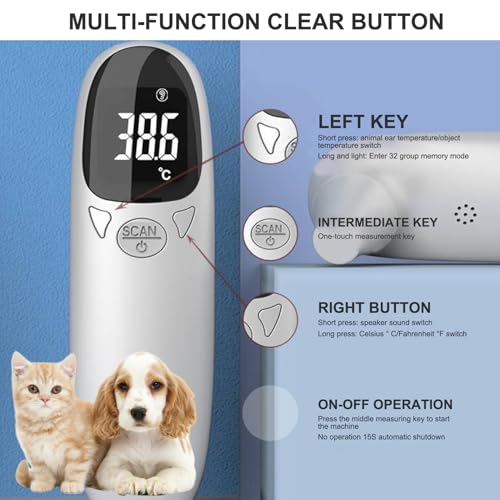 image for QCdeSoulBLV Ear Thermometer for Pet, Accurate 32-42.9℃ Ear Temperatu
