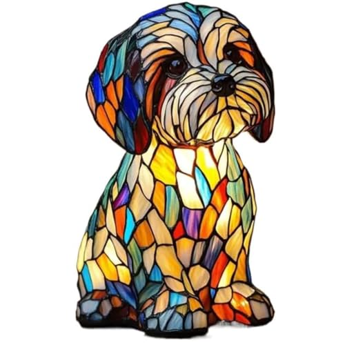 MZU Small Dog Lamp, Retro Stained Resin Tabletop Night Light,