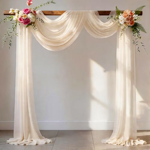 Wedding Arch Draping Fabric Ivory 29" X 20FT Chiffon Fabric Sheer Drapes for Wedding Ceremony Arbor Engagement Party Bridal Shower Decoration | Ivory Swag Fabric 2 Panels by JKDMJF - Used condition - Image 4