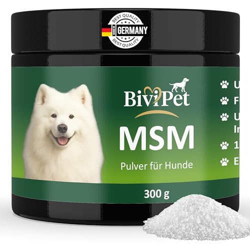 BiviPet MSM Pulver für Hunde – 300 g | Premium-MSM inkl. Dosierlöffel | 100% rein & ohne Zusätze | Für Gelenke, Beweglichkeit, Haut & Fell | Made in Germany