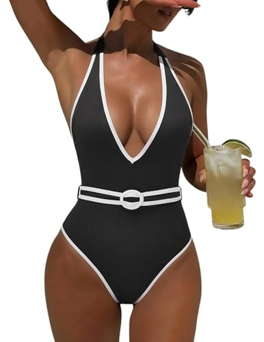 Finesatile Tummy Control Swimsuits for Women 2026 Deep V Neck
