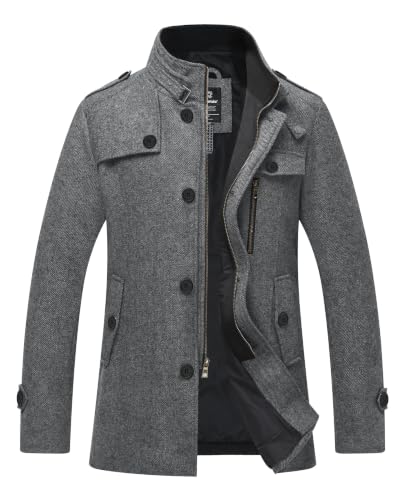 Image of Wantdo Men's Wool Blend Jacket Stand Collar Windproof Pea Coat