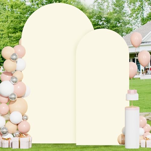 Image of Set of 2 Arch Backdrop Cover Ivory Arch Covers 7.2 and 6FT Balloon Arch Backdrops Stands Cover Chiara Backdrop Covers Arch Spandex for Wedding Ceremony Birthday Party Bridal Baby Shower Decor