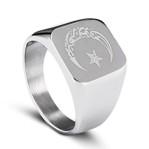 JAJAFOOK 男女兼用 イスラム教徒 アラー月 星印リング ステンレススチール ムスリム印章リング シルバー/ゴールド/ブラック