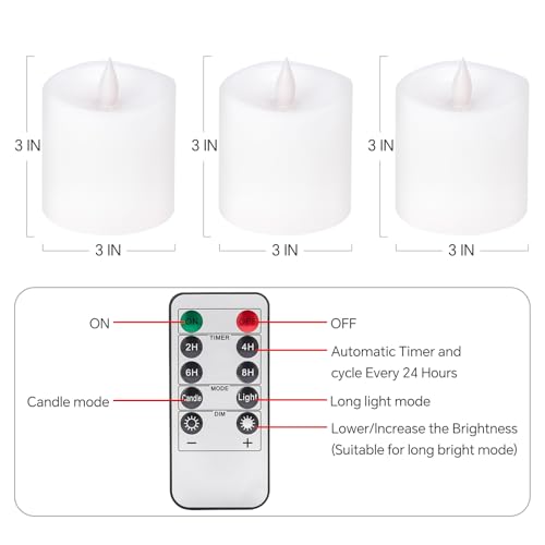Image of 3x3 Flameless Candles Set of 3, LED Battery Candles Flickering, 3 inch Flameless Candles with Remote,Battery Powered Candles,for Wedding Holiday Decorations,White