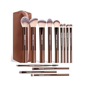 MAANGE 13 PCS Makeup Brushes Professional Make Up Brushes Premium Synthetic Powder Concealers Brushes Travel Makeup Brush Set with Case (Coffee)