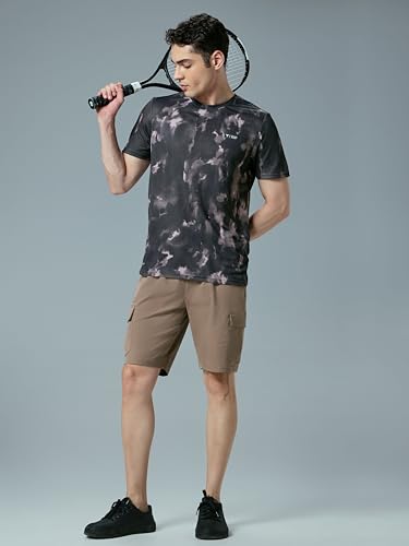 Image of TECHNOSPORT Men's Solid Slim Fit Sports Shorts TS Flexi Quick Dry Polyester Drawstring with Pockets UPF50+ for Gym Running Workout Anti Odour