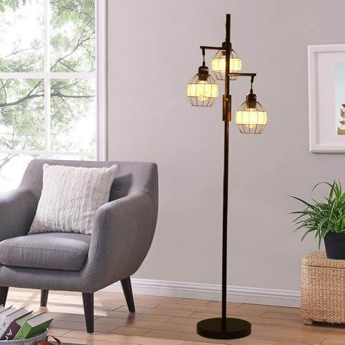 Lámpara de pie industrial con base de madera maciza y diseño rústico 7