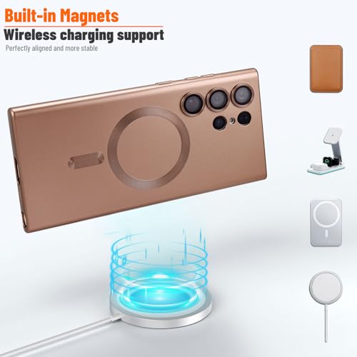 Image of Magnetic for Samsung Galaxy S23 Ultra Case,Soft Silicone Slim Fit Anti-Scratch Phone Case Cover with Camera Protection,Compatible with MagSafe,Brown
