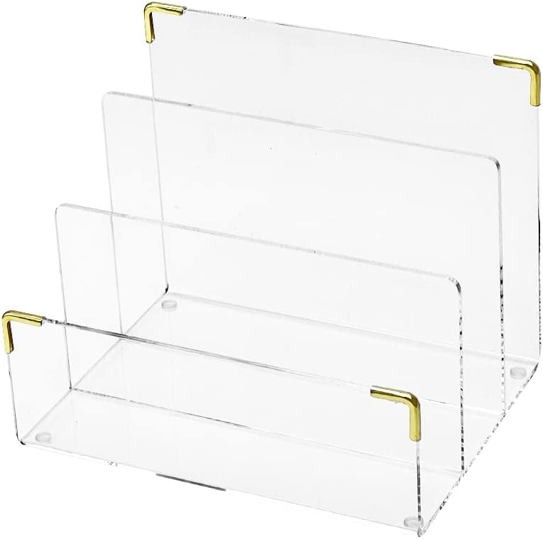 Clear Acrylic File Sorter with Gold Accents Desk File Folder Holder File Folder Rack for