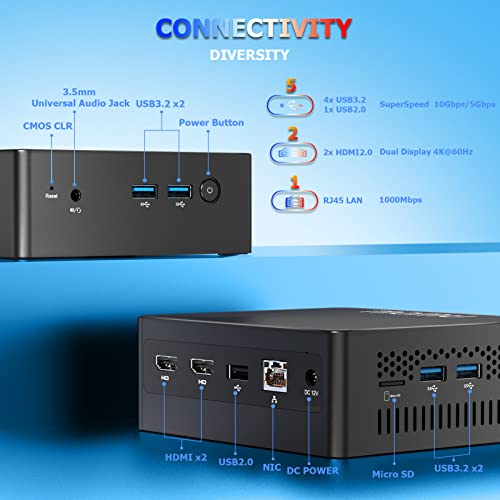 AWOW Mini PC, Intel Celeron J4105 8GB DDR4, 256GB M.2 SATA SSD, Mini Desktop Computer, AL34 Micro PC, 4K@60Hz, Dual HDMI2.0, 2.4G/5G Dual WiFi, Gigabit Ethernet, 5 X USB, BT4.2 – Bild 3