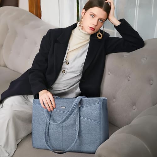 Image of Laptop Tote Bag for Women 15.6 Inch Waterproof Leather Computer Laptop Bag Women Business Office Work Bag Briefcase Large Travel Handbag Shoulder Bag