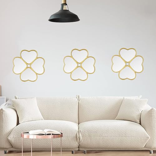 Small Decoritive Heart Wall Mirrors Set of 3, Decorative Four-Leaf Clover Mirror (Gold) - Image 6